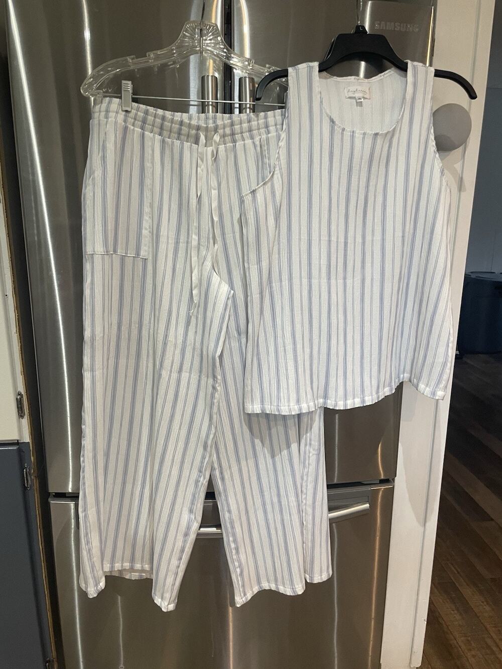 Daydream Berkshire Home Light Blue Stripe Tank Top & Wide Leg Pants Pajamas XL
